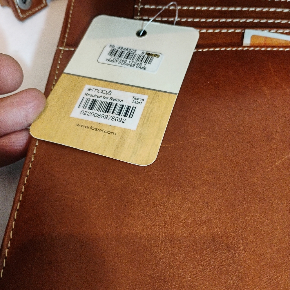 Fossil Courier Case Brown Portfolio Pouch Clutch Briefcase Storage Leather Displ - Picture 6 of 16